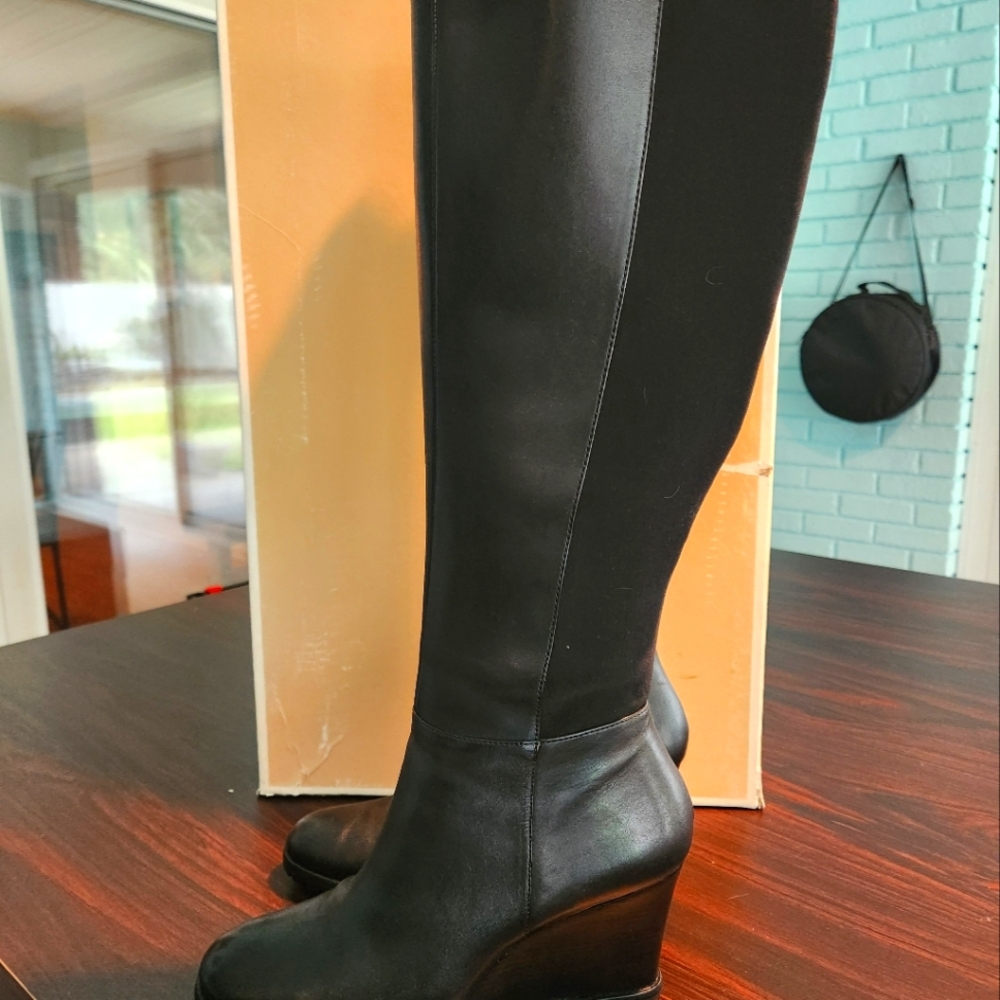 Micheal by Michael Kors Aileen wedge knee length boot in black leather